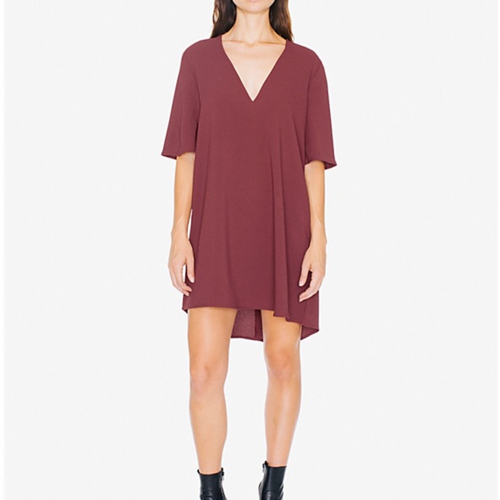 American Apparel Crepe Slit Back V-Neck Mini Dress